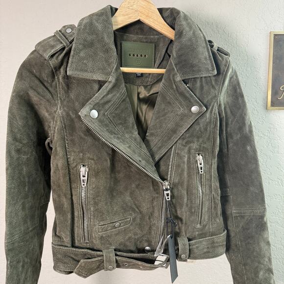 Women's Blank NYC Olive Green 100% Leather Suede Motorcycle Jacket Size XS NEW - Picture 3 of 13